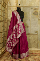 Dark Pink warm silk Banarasi Saree with silver jacquard border